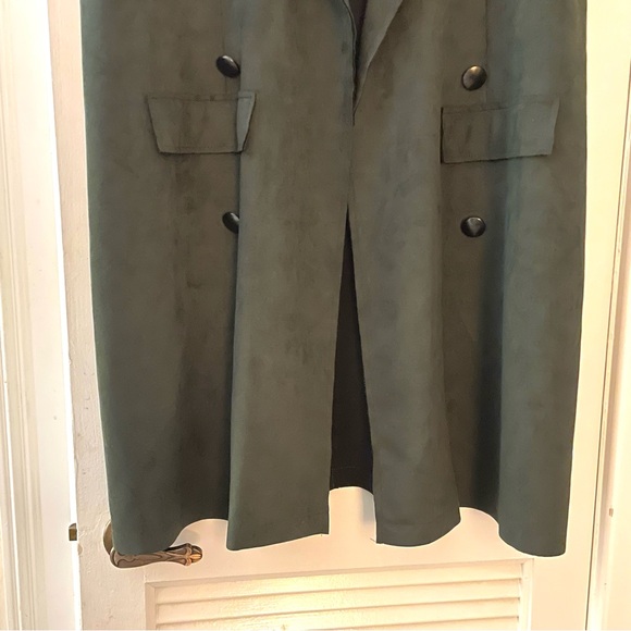 Gorgeous Long Cover Up Green Vest Suede Cloth Jacket - Picture 10 of 16